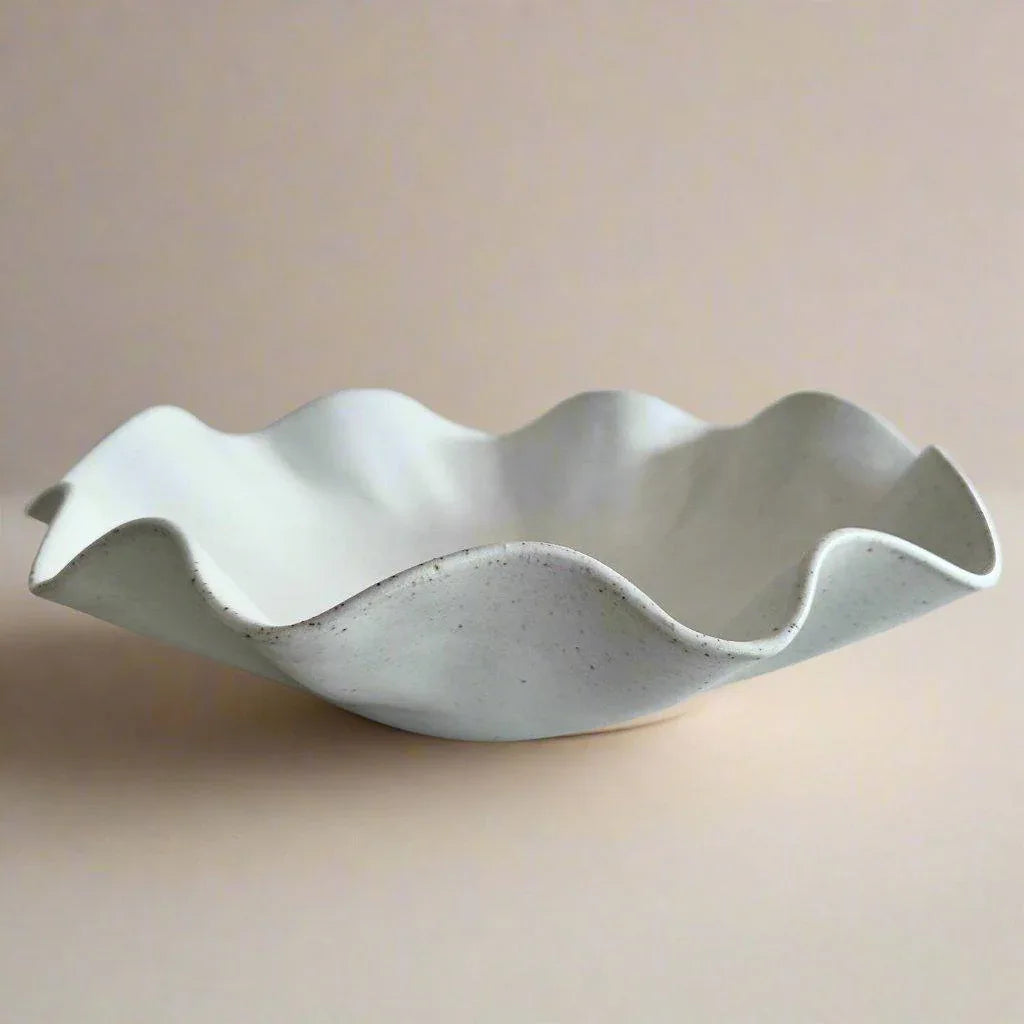 Handcrafted large white ceramic wave bowl by Polly Barton Ceramics, Sydney Australia