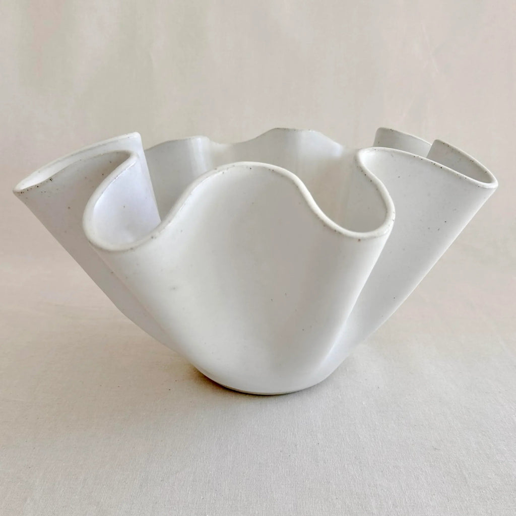 Handcrafted large white high sided wave bowl by Polly Barton Ceramics, Sydney Australia