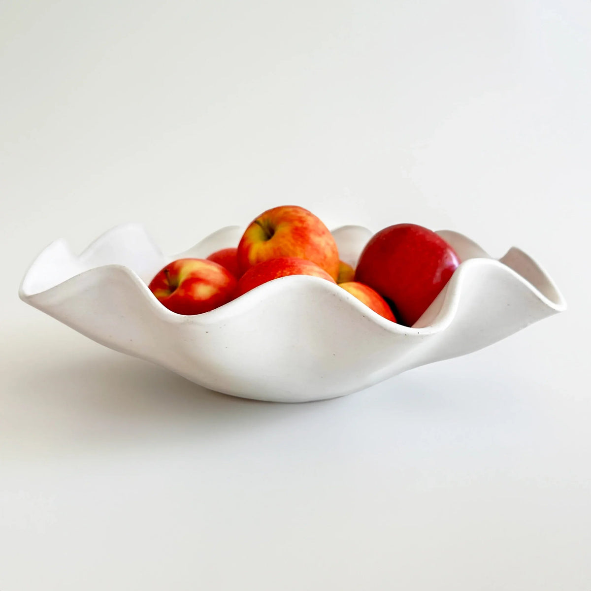 Large White Wave Bowl by Polly Barton Ceramics, 36cm diameter, side profile
