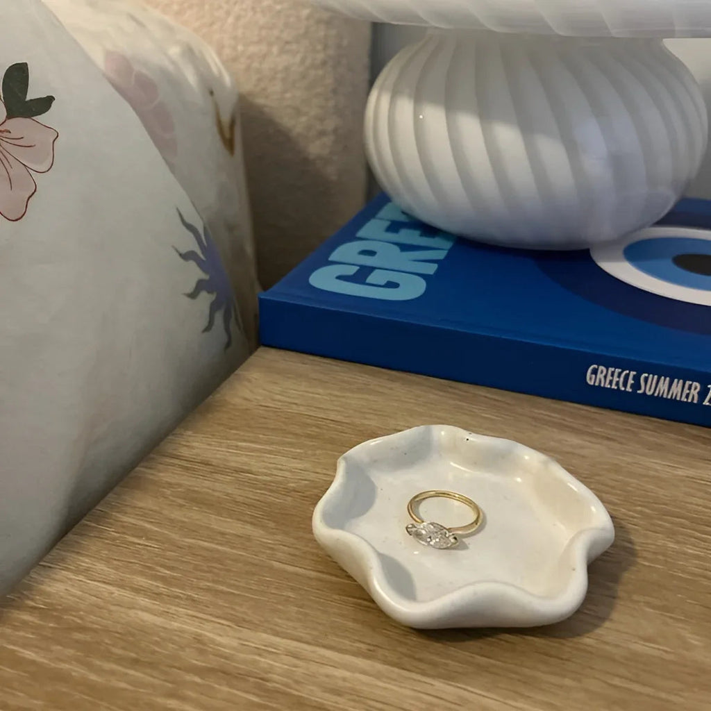 White Ceramic Ring Dish by Polly Barton Ceramics, 7cm diameter, customer photo