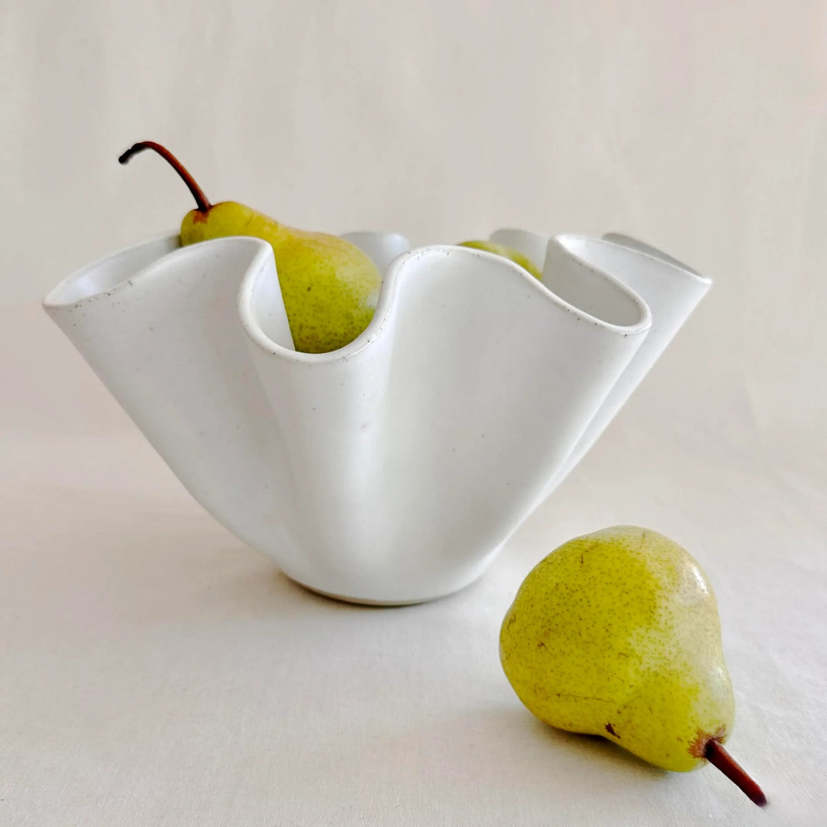 Large High Sided Wave Bowl in white satin glaze by Polly Barton Ceramics, 31cm diameter